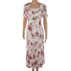 Vintage 90s Nostalgia Sheer Floral Maxi Dress Pink Lace Cottagecore Size Small